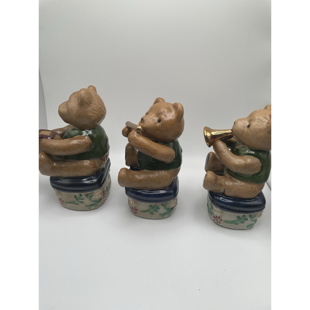 Vintage Musical Christmas Porcelain Teddy Bears Figurines w/ Musical Instruments - Picture 8 of 13